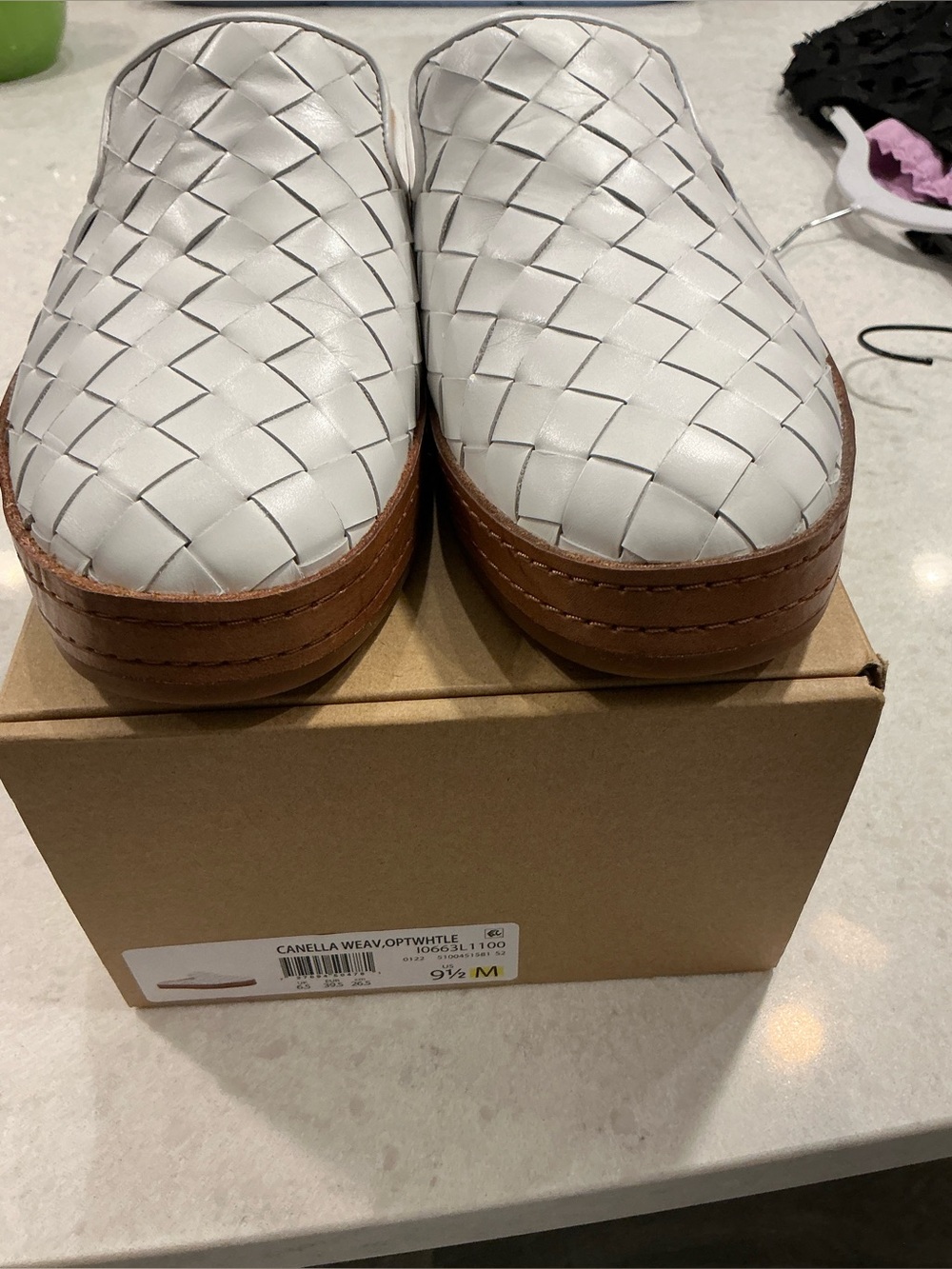Vince White Woven Leather Slip-On with Brown Sole WOMAN S